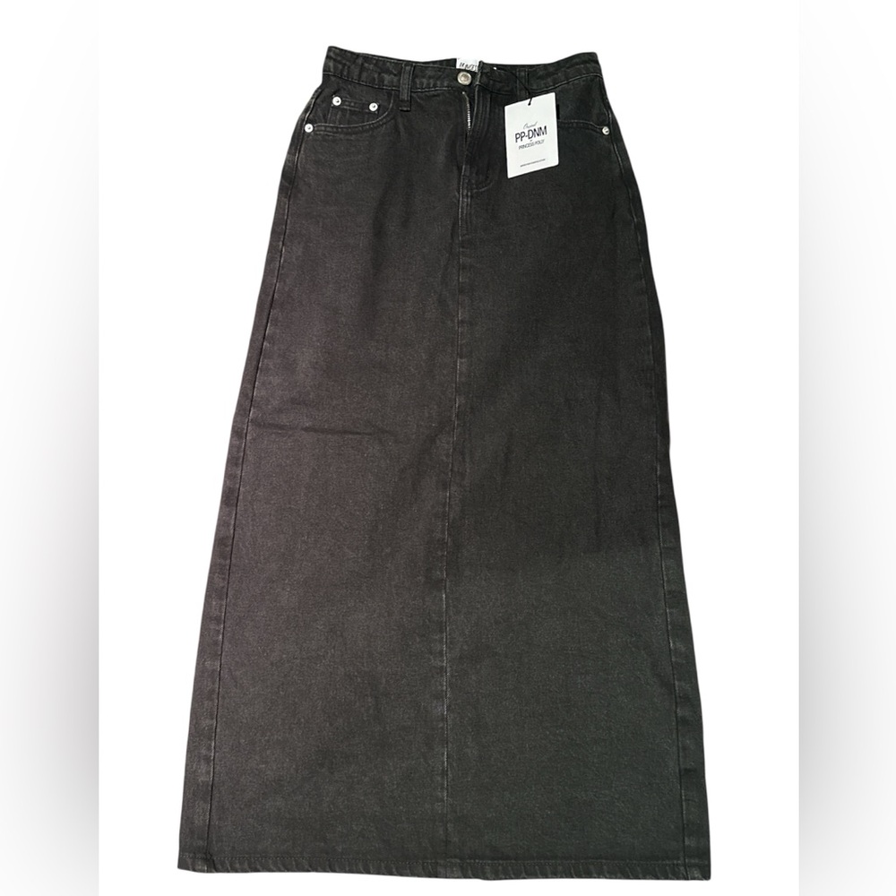 Princess Polly PP-ONAL Black Denim Maxi Skirt Size 2 NWT